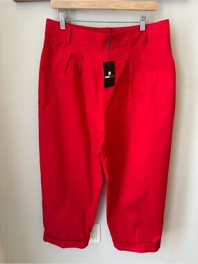 BNWT StyleWe Cotton Red Cropped Trousers XL Office Siren Quiet Luxury Plus Size